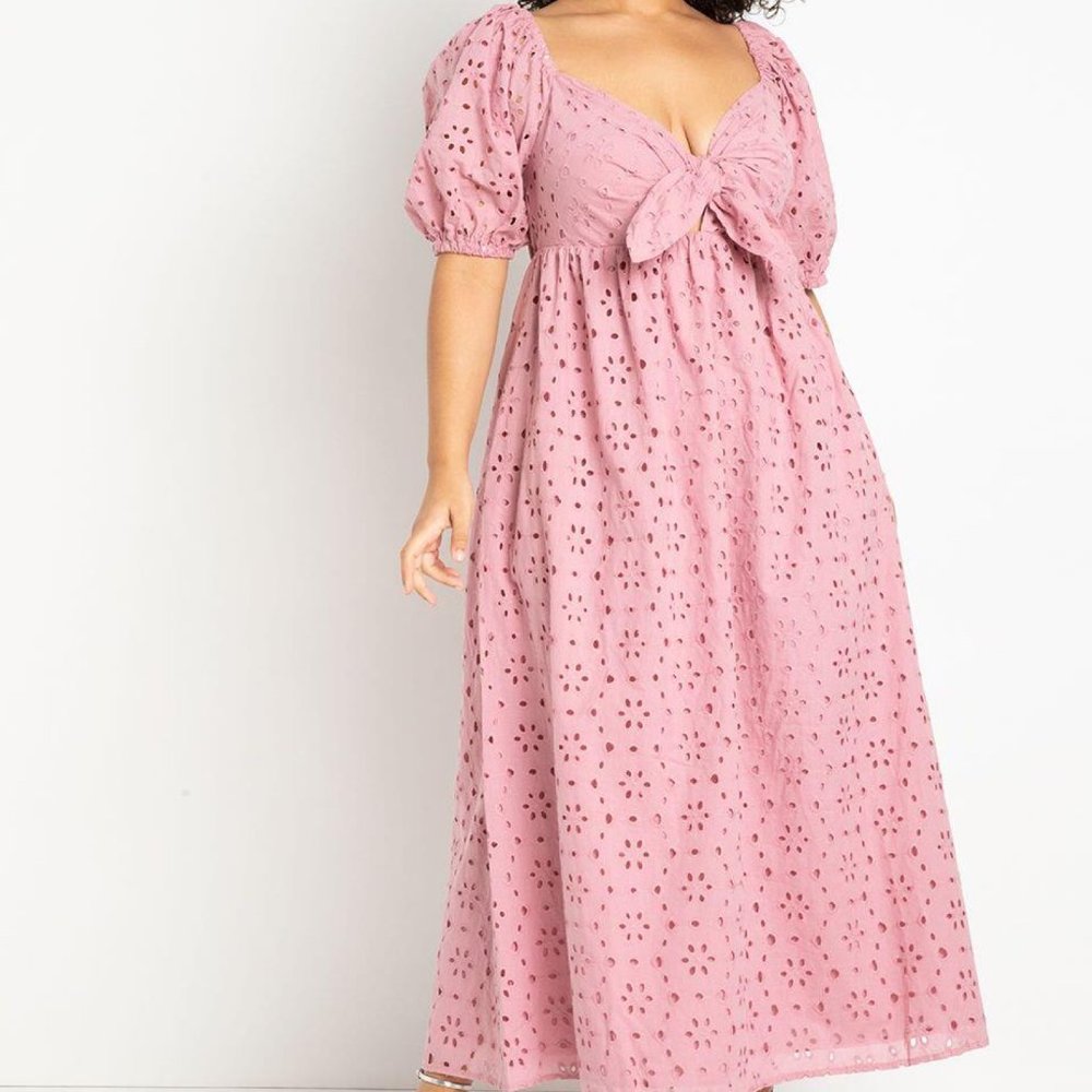 Eloquii Pink Eyelet Maxi Dress